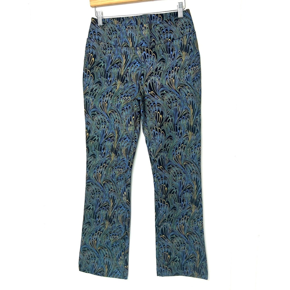 Soft Surroundings Pants Marbled Peacock‎ Print Ponte Knit Size S funky artistic